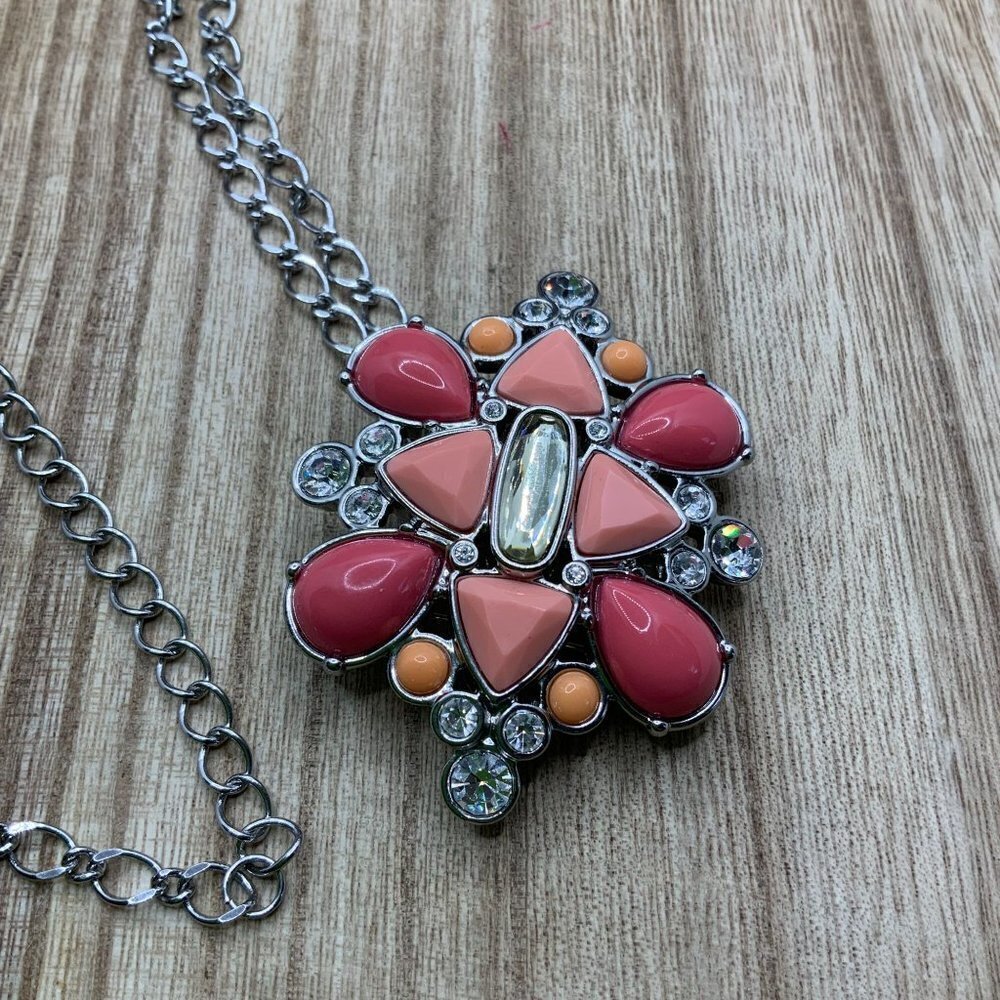 Lia Sophia Pink & Peach Rhinestone Enamel Pendant or Brooch Pin